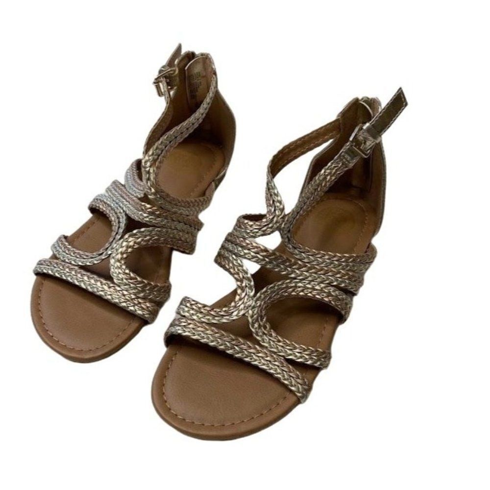 Girls SO Open Toe Sandals Gold &‎ Rose Gold Braided Look Buckle  Sz 4 NEW